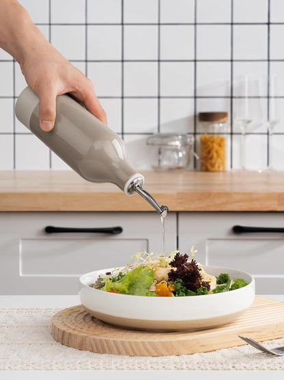 famiware Milkyway 16oz Ceramic Olive Oil Dispenser Bottle, Olive Oil and Vinegar Dispenser Bottle Set of 2 with Stainless Steel Pourers, Suitable for Storage Vinegar, Liquids, Cinnamon Brown