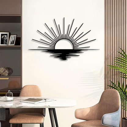 Sunrise Metal Wall Art, Metal Sun Wall Decor, Metal Sun Outdoor Decor, Large Metal Sun Wall Art, Sun Wall Art, Boho Sun Wall Art, Sunshine Metal Sign, Living Room Bedroom Wall Hangings (Black, 59"x 35"| 150x89cm)