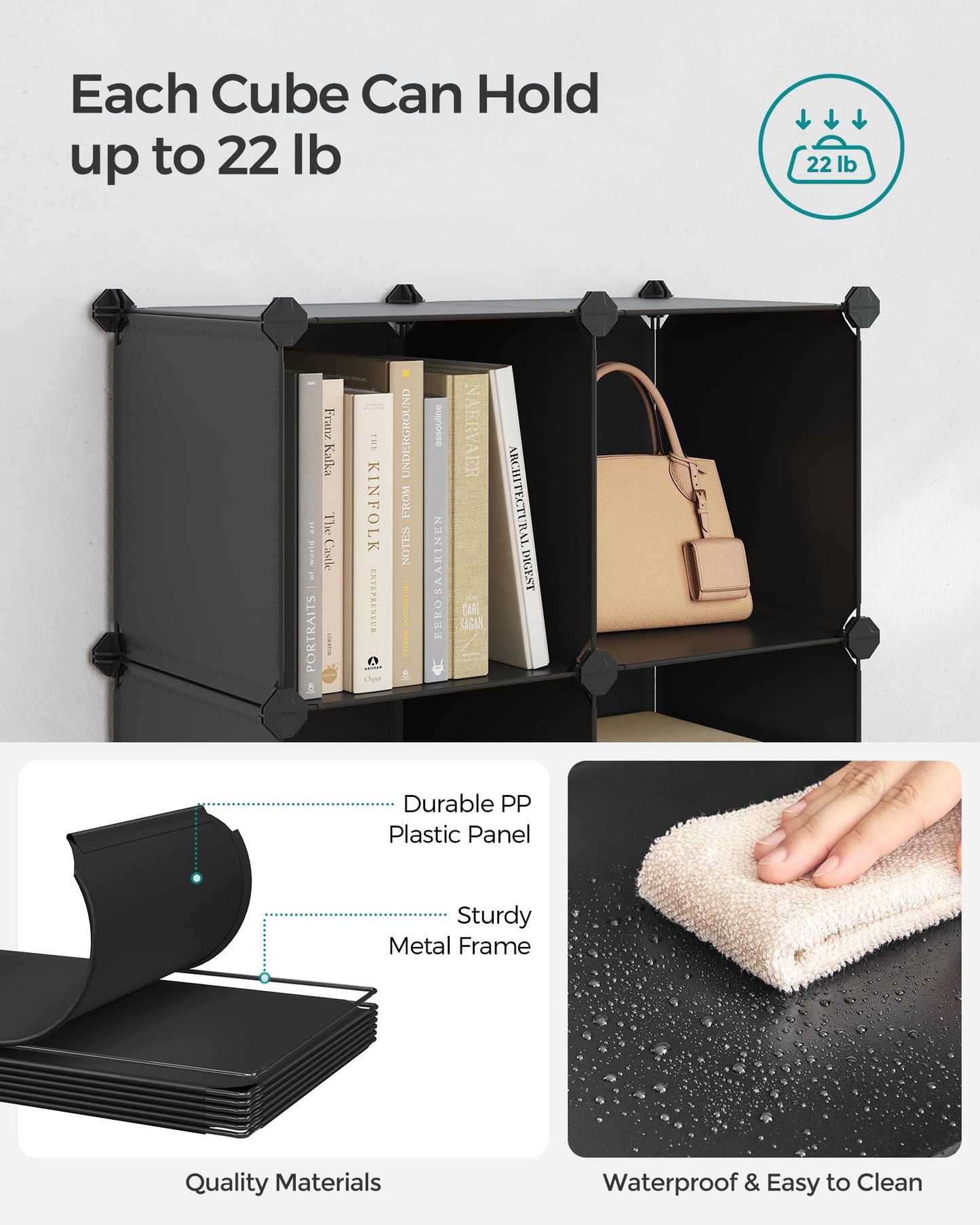 SONGMICS 6 Cube Storage Organizer, Modular Bookshelf, Plastic Shelves