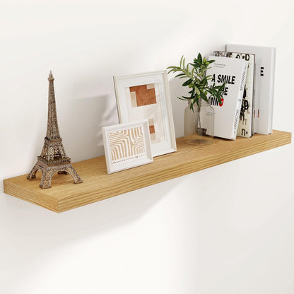 Floating Shelves 48 Inch Long, 48"W x 9"D Wall Shelf Invisible Bracket, 9 Inch Deep Floating Shelf for Wall, Rustic Wooden Shelves for Living Room, Kitchem, Bedroom, Oak Color, Set of 1