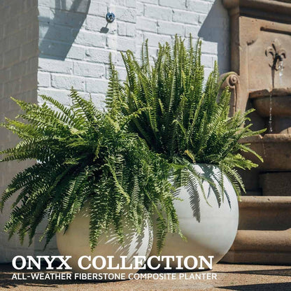 Ash & Ember Onyx 24" D Ceramic Indoor Outdoor Round Sphere Planter, Satin Ivory, Home Décor Evergreen Weather Resistant Modern Planter Pot, Seamless Herb & Seasonal Flower Garden Box