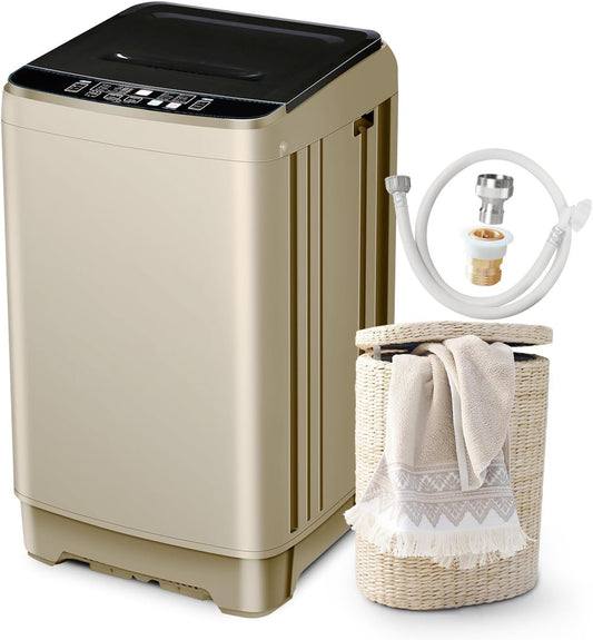 Portable Washing Machine 2.3 Cu. Ft. Full-Automatic Compact Washer Machine for Apartment, 10 Wash Program Small Portable Washer for Dorm, Apartment, RV, Home, Golden