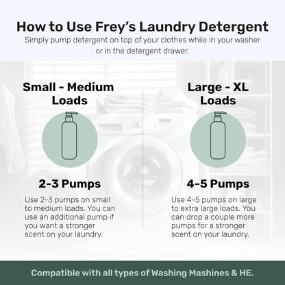 FREY Concentrated Liquid Laundry Detergent | Formulated for Sensitive Skin & HE Washers | Removes Stains Effectively | 50 Loads per Bottle (1-pack Cedar Grove)