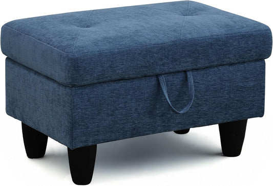 Ottoman Rectangular Storage Ottoman Bench, Flannel Footrest Stool Footstool with Lid for Living Room, Bedroom, Entryway, Blue, 28.5"x19"x17.5"