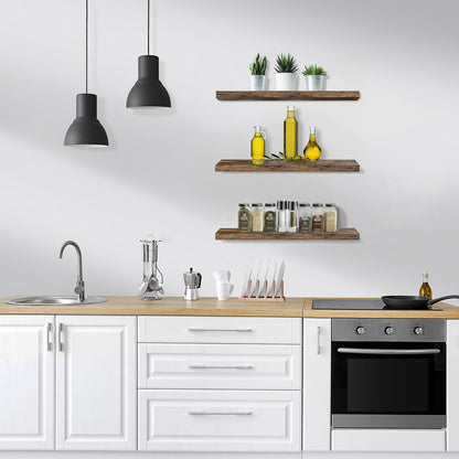 Sorbus Floating Shelves for Wall - 24" Bathroom Shelves, Wall Decor for Bedroom, Kitchen, Living Room, Home Decor & Book storage - Mounted Floating Shelf with Invisible Brackets (Rustic Brown, 3 Pack)