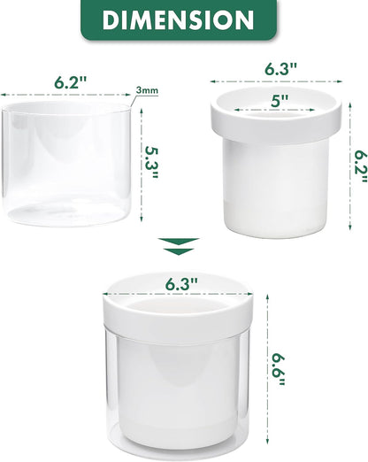 Phoenix Vine 6 Inch Self Watering Planter, White Terracotta Clay Pot with Glass Reservoir for Indoor Plants, Herbs, Flowers, Set of 1, 52-B-F-1