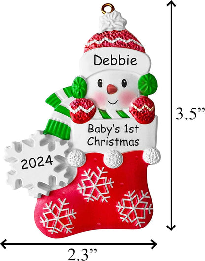Babys First Christmas Ornament 2025 Boy Girl,Personalized Christmas Ornaments - 3 Color Options - Cusotm Snow Baby Ornaments 2025 w/Name and Year,Resin Snowman Ornament for Xmas Tree
