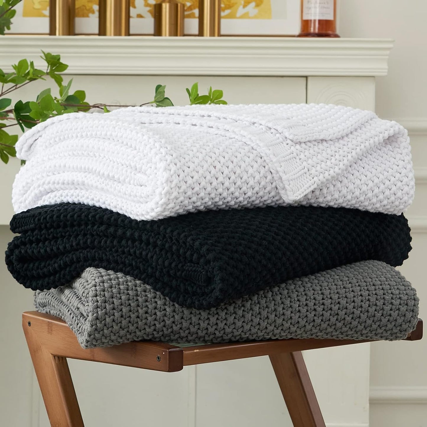 Longhui bedding Chunky Cable Knit Throw Blanket Lightweight Black 100% Organic Cotton Blanket for Sofa Couch Bed Baby Nursery, Rustic Shabby Chic Modern Farmhouse, 60” x 80” Give Laundering Bag