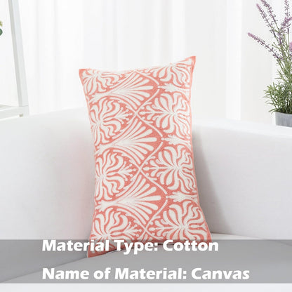 HWY 50 Pink Decorative Lumbar Pillow Cover Rectangle 12x20 Inch (1 Piece), Embroidered Cotton Farmhouse Cushion Cover Pillow Case for Sofa Couch Living Room Bed, Minimalist Floral