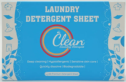 Clean Laundry Detergent™– Hypoallergenic, Eco-Friendly, Plant-Based, Biodegradable, 100% Natural – Gentle on Skin & Fabrics, Fresh Scent, 60 Premium Detergent Sheet