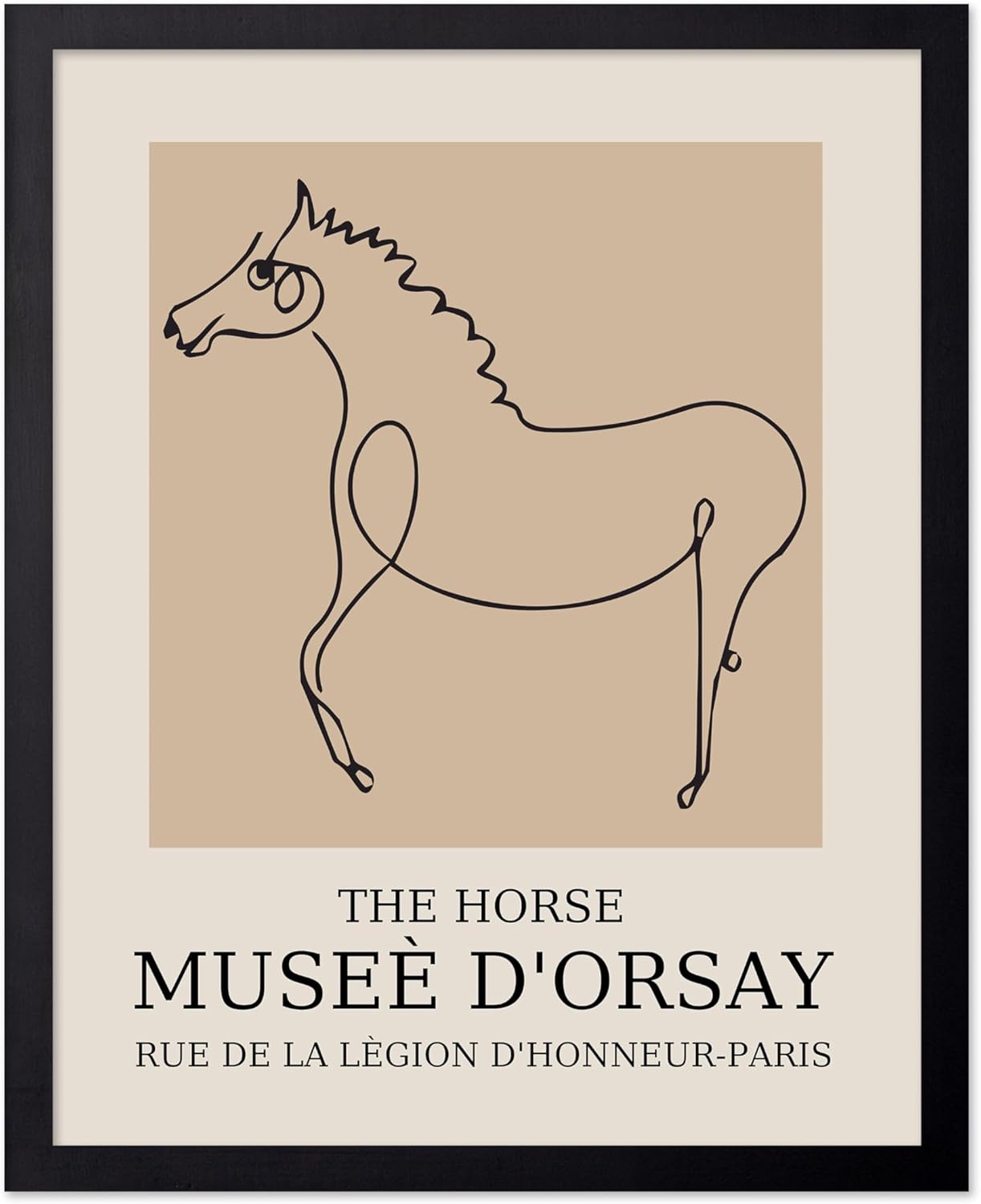 Poster Master Vintage Poster - Retro Minimalist Print - Gift for Artist, Friend - Horse, Line Drawing, Sketch, Abstract - Wall Decor for Living Room, Bedroom, 11x14 Black Framed