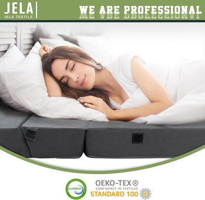 jela Foldable Sofa Bed Soft Foam Convertible Sleeper Chair Luxury Miss Fabric Fold Out Chair Bed Floor Couch with Back Support Floor Sofa for Living Room Bedroom (Twin,Dark Gray)
