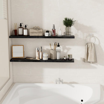 Floating Shelves for Wall, 40 Inch Floating Shelves for Home Decor, Wall Mounted Rustic Wood Shelves, Bathroom, Hanging Deep Shelf for Bedroom, Living Room, Kitchen (Black, Set of 2)