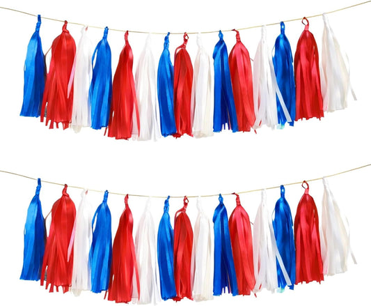 Red White Navy Paper Tassel, 15 Pack, Party Decorations for Birthday, Baby Shower, Sport