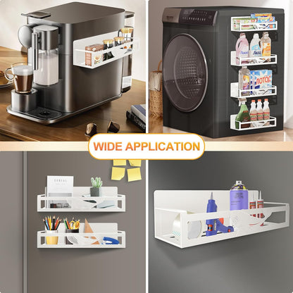 Magnetic Spice Rack for Refrigerator, 4-Pack Metal Seasoning Organizer for Kitchen Storage Organization, Space Saving Magnetic Shelf for Fridge, Pantry, Laundry Room, White