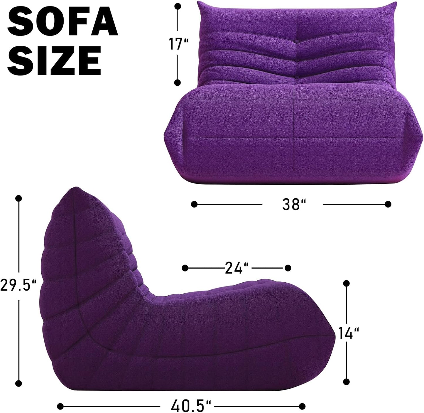 Bean Bag Chair, Fireside Chair Bean Bag Sofa Large Bean Bag Chair for Adults, Bean Bag Chairs for Teens with High Density Comfortable Foam, Memory Foam Bean Bag for Living Room, Bedroom (Purple)