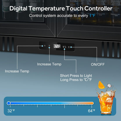 Tylza Back Bar Cooler With 2 Glass Doors, 7.2 Cu.Ft Under Counter Back Bar Refrigerator with LED Lighting, Safety Locks, Counter Height Bar Beverage Cooler for Beer, Soda Drinks, Wine, Black