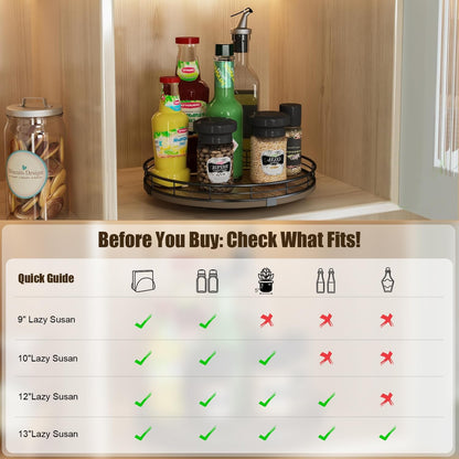 Lazy Susan Turntable Organizer for Table Top, 9’’ Round Wooden Lazy Susan for Cabinet Kitchen Countertop Pantry Dining Coffee Table for Condiments Spices, Rustic Bathroom Vanity Tray for Soap Candle