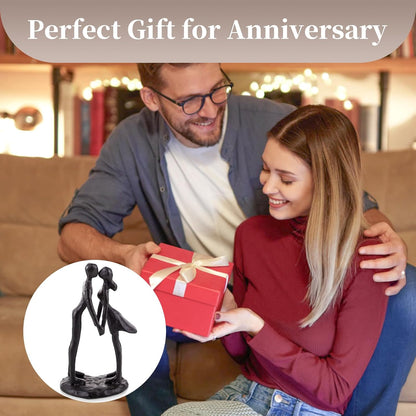 Sziqiqi Couple Sculptures Cast Iron Gift for Anniversaries Wedding Small Modern Abstract Figurine Decorative Metal Statues Romantic Passionate Love Ornament for Couples Valentines