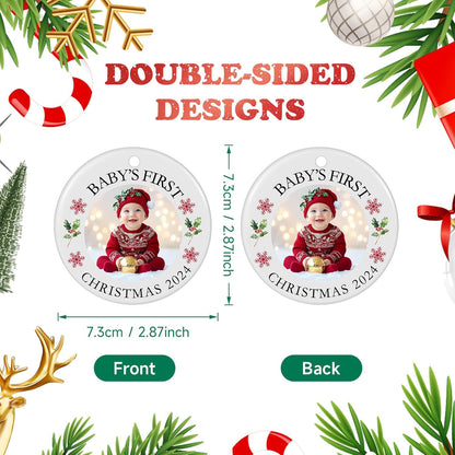 Baby's First Christmas Ornament 2025, Personalized Photo Ornaments for Christmas Tree, Custom Name Keepsake Ornament for Newborn, New Baby Gift, Xmas Tree Decoration