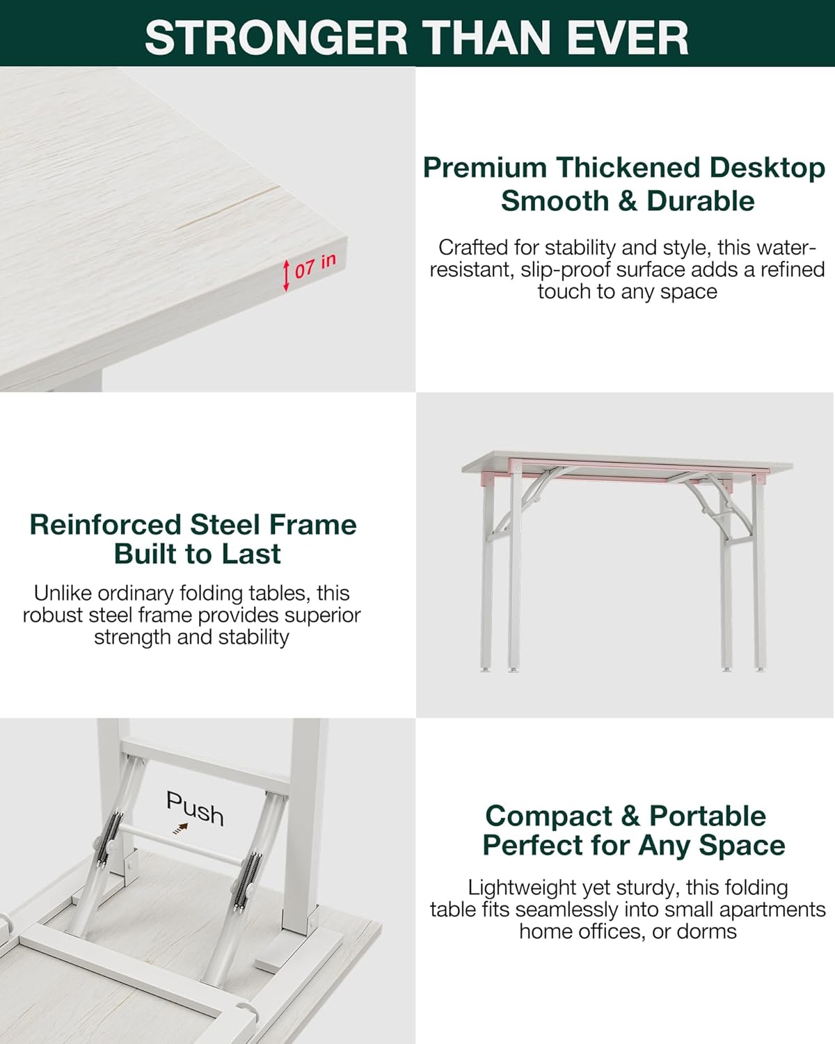 Frylr Small Folding Computer Desk – Portable 55.1 Inch Foldable Laptop Table, Collapsible and Compact for Easy and Fast Setup, Lightweight for Small Spaces, Home Craft and Study Use, White Ash