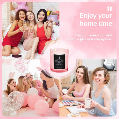 Bulgaria Rose Scented Candle, 2-Wick Luxury Soy Wax Candle, 9 oz Aromatherapy Candle Home Fragrance Candles Gift