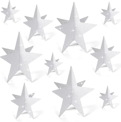 45 Pcs 3D Star Centerpieces Movie Night Decorations for Table in 3 Sizes Hanging Supplies for Red Carpet Film Show Theme Birthday New Year Party First Day of School Table Decor(Silver)