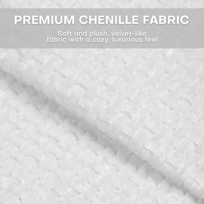 Chenille Fabric Accent Chairs Set of 2, Upholstered Armchair with Solid Wood Legs, Modern Living Room Accent Chair, Comfy Single Sofa Reading Club Chair for Bedroom Reception Lounge, White