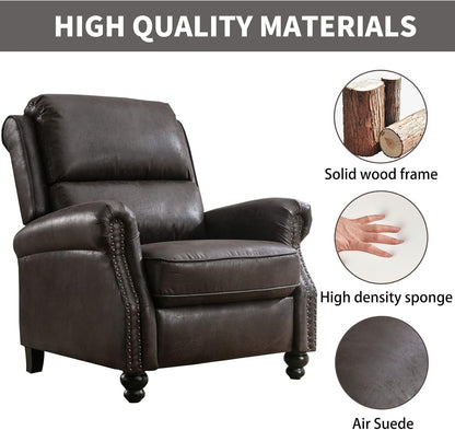 CANMOV Pushback Recliner Chair Faux Leather Armchair Push Back Recliner with Rivet Decoration Single Sofa Accent Chair for Living Room, Dark Grey
