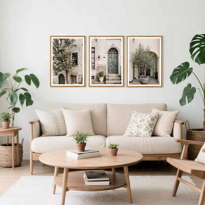 HPNIUB Large Vintage Italy City Landscape Framed Canvas Wall Art Set, Olive Green Tree Country Wall Decor, Modern Minimalist Countryside Villages Picture for Living Room,Bedroom,Office-16 x24 x3