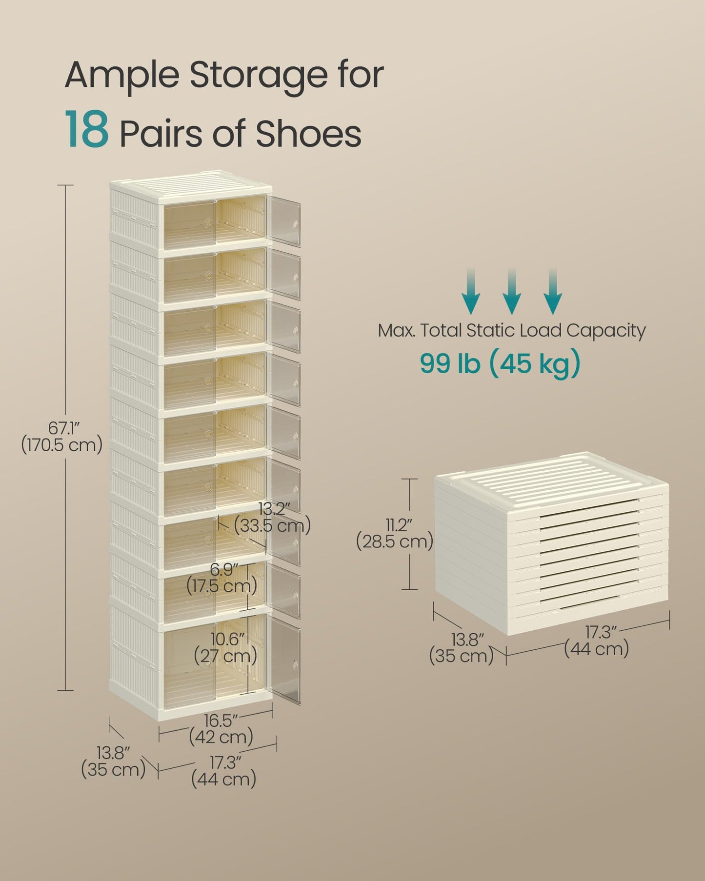 SONGMICS Foldable Shoe Boxes, Stackable Shoe Storage Organizer