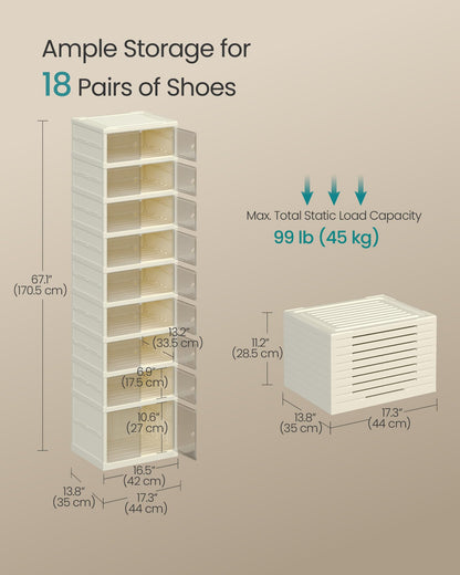 SONGMICS Foldable Shoe Boxes, Stackable Shoe Storage Organizer