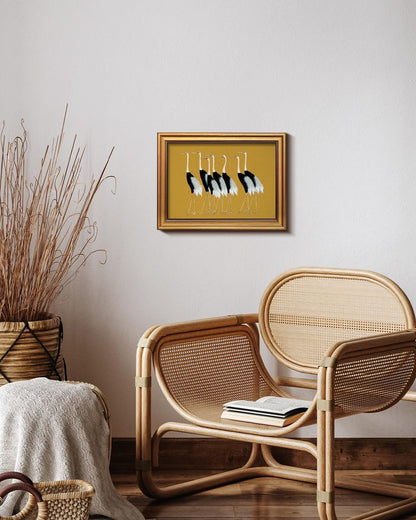 HUARCEY Gold Framed Vintage Wall Art for Living Room, Animals Painting Prints Shelf Decor for Kitchen, Aesthetic Bedroom Wall Art Decor, Christmas Gifts for Friends or Family (Seven Cranes 12"x16")