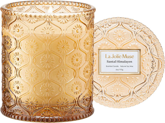 LA JOLIE MUSE Amber and Sandalwood Scented Candle | Santal Himalayen Candle | 6oz Luxury Soy Candle