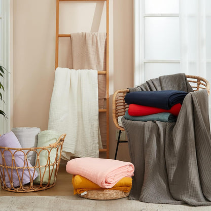 EMME Cotton Blanket Queen Size for Bed Soft Large Muslin Bed Blankets 90"x90" Lightweight Breathable Layering Bedspread All Season Gauze, Teal