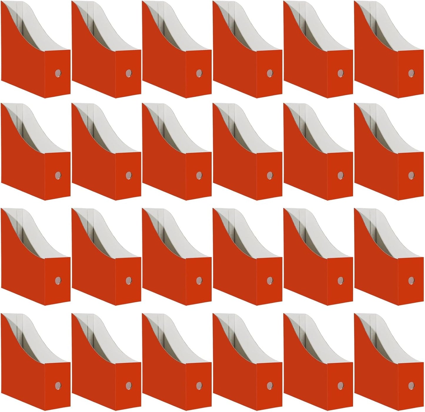 Cardboard Magazine Holder (24 Pack), Sturdy Book Bins for Classroom, Vertical File Folder Organizer, 10.6'' 10.2'' 3.5'' Inch Magazine Rack (Orange-Red, 24 Pack)