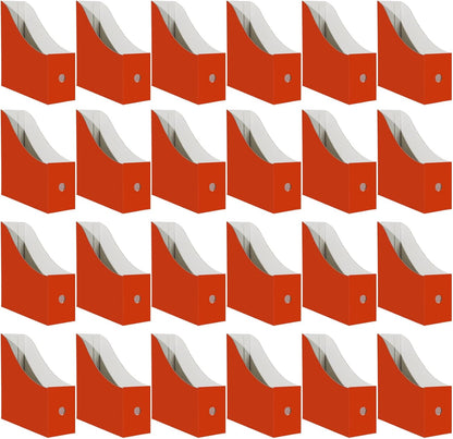 Cardboard Magazine Holder (24 Pack), Sturdy Book Bins for Classroom, Vertical File Folder Organizer, 10.6'' 10.2'' 3.5'' Inch Magazine Rack (Orange-Red, 24 Pack)