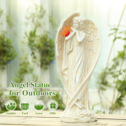 Angel Figurine, Large Angel Garden Statues Outdoor with Butterfly Solar LED Lights Lawn Decorations Yard Ornament Sculptural for Outside Patio Decor, Angel Gardening Gifts
