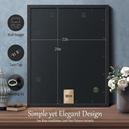 VCK 22x28 Poster Frame Set of 3 - Black,Solid Wood Picture Frames, Textured Exclusive Wall Gallery Frame