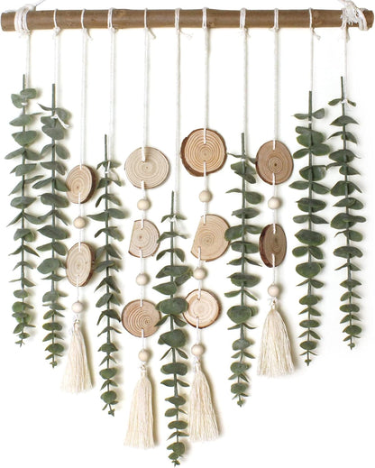 Artificial Eucalyptus Wall Decor Fake Greenery Leaves Stems Wall Hanging Plants on 16.5 inch Wooden Stick Boho Rustic Farmhouse Decor for Bedroom Kitchen Dining Room Bathroom