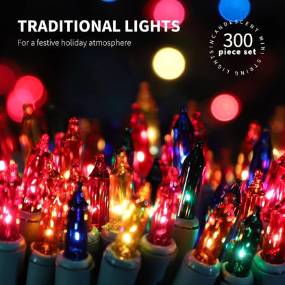 300LIGHTS(2*150L) MULTI Extra-Bright With End Connectors Christmas Decorative Lights 19.44m UL Certified Mini String Light Set Waterproof for Home Garden Holiday Tree Party Patio Decor Wedding