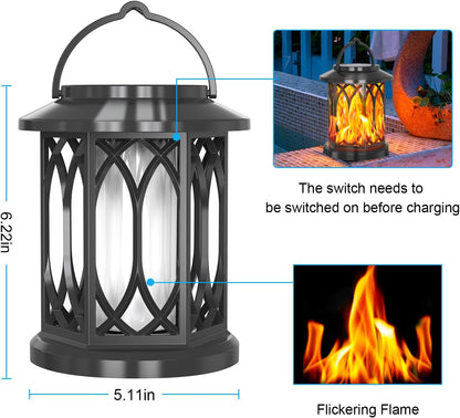 Solar Lanterns Outdoor, Flickering Flames Outdoor Solar Lights Hanging Lanterns Waterproof Decoration Lighting for Garden,Tree,Table (2 Pack)