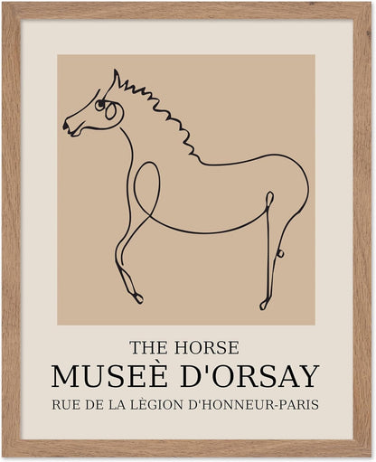 Poster Master Vintage Poster - Retro Minimalist Print - Gift for Artist, Friend - Horse, Line Drawing, Sketch, Abstract - Wall Decor for Living Room, Bedroom, 11x14 Beige Framed