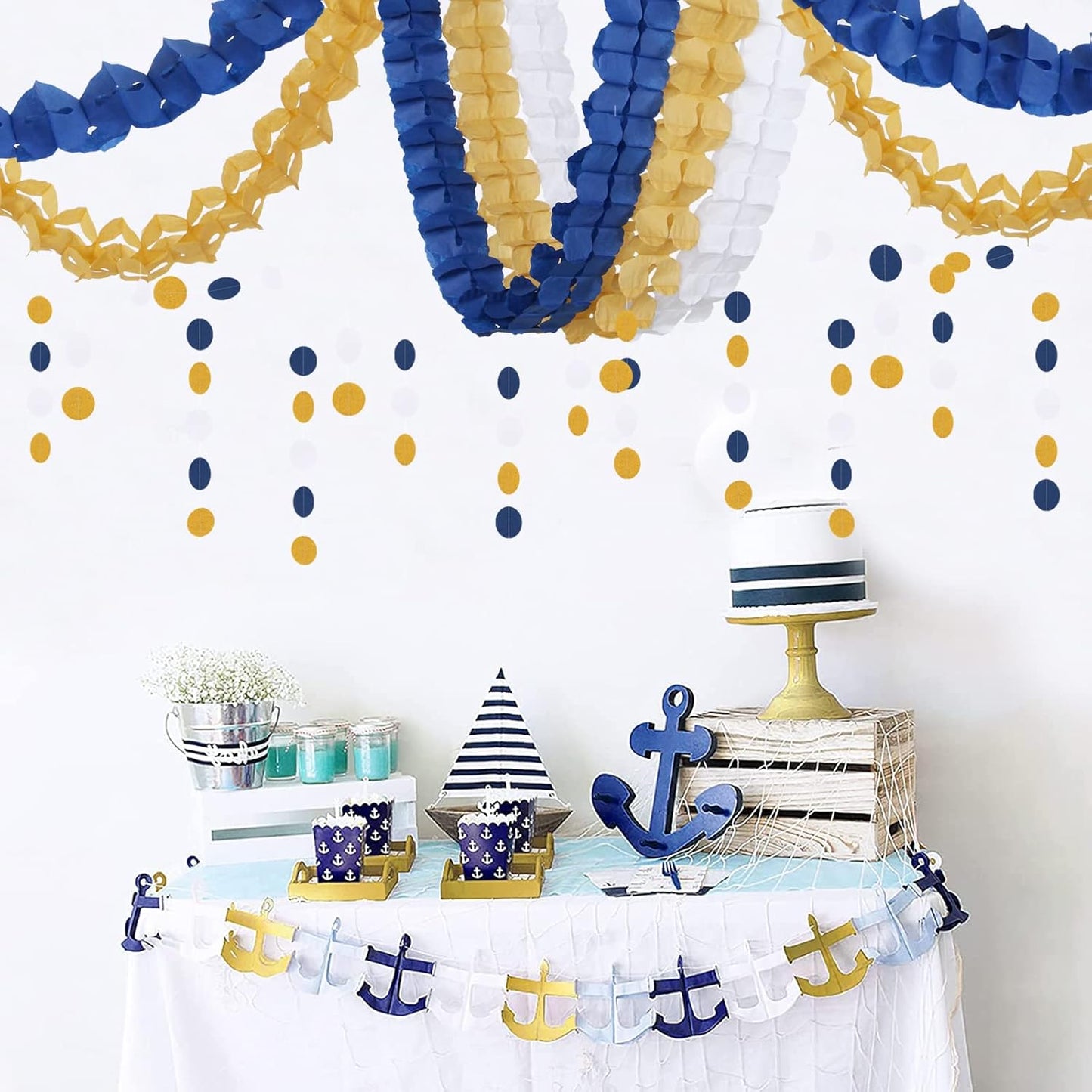 Navy-Blue White-Gold Party-Decorations Streamers Garland - 12pcs Royal Blue Graduation 2025 4-Leaf Paper Clover Streamer Men Boy Birthday Wedding Bridal Shower Flower Banners Fathers day Decor Ouruola