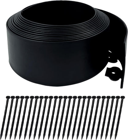 Hugeleaf 26 Feet Landscape Edging with 25pcs Spikes 4.5 Inch Tall Garden Edging for Landscaping, Garden, Flower Beds, Lawn (Black)