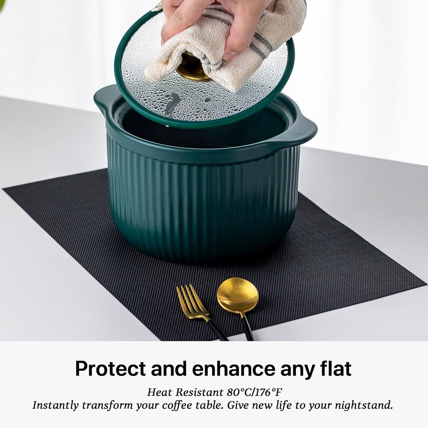 LEXMORE PlaceMats Set of 12 Vinyl/Plastic Woven Place Mats for Kitchen Table Indoor/Outdoor Washable PlaceMat Wipeable Dining Table Mats(Black)