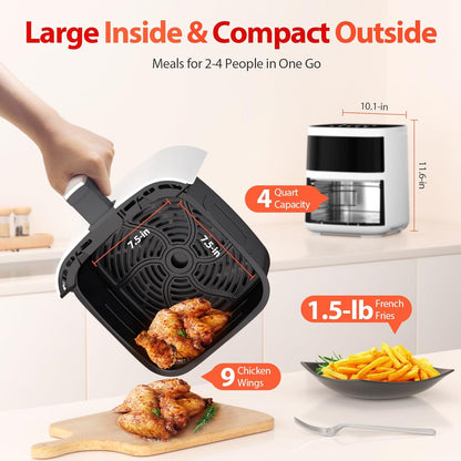 Air Fryer, Beelicious 8-in-1 Smart Compact 4QT Air Fryers, with Viewing Window, Shake Reminder, 450°F Digital Airfryer with Flavor-Lock Tech, Dishwasher-Safe & Nonstick, Fit for 1-3 People, White