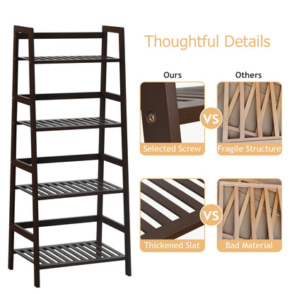 COSTWAY 4-Tier Ladder Shelf, Bamboo Plant Stand Rack, Freestanding Bookshelf, Multifunctional