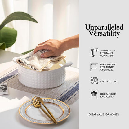 Placemats Set of 6 - Easy Clean Woven Vinyl Placemats for Dining Table, Indoor/Outdoor Place Mats, Washable PVC Table Mats（Blue Skyline）