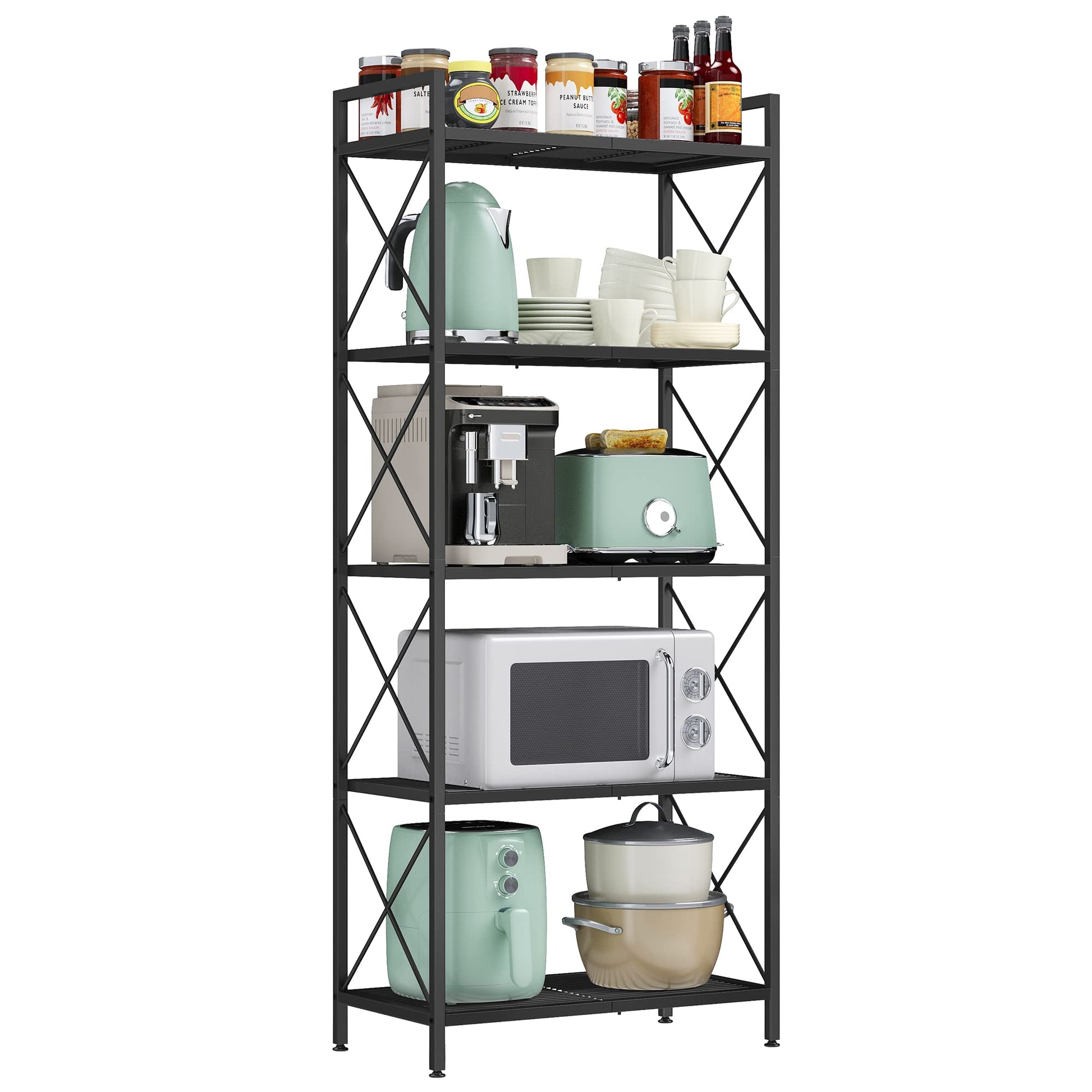 SONGMICS 5-Tier Metal Storage Rack, Shelving Unit with X Side Frames